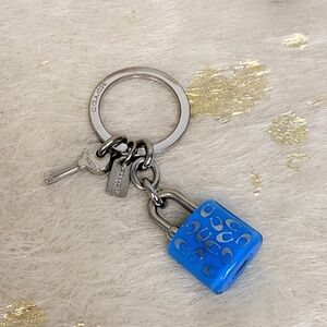Coach Blue Silver Padlock Enamel Metal Key Chain Women's Designer Purse Charm